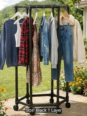 NIB - Black Rolling Drying Garment Rack - Single Layer